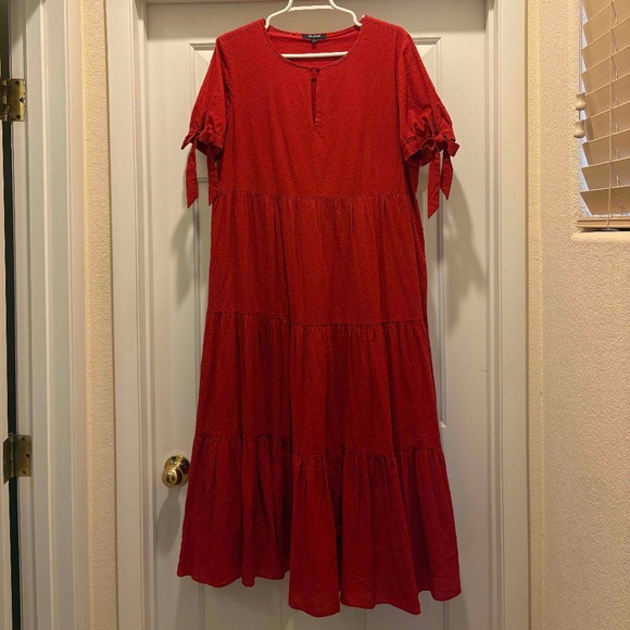 MADEWELL  Red Cotton Prairie Dress - Size L -- 100% Soft Flocked Cotton - Picture 1 of 5